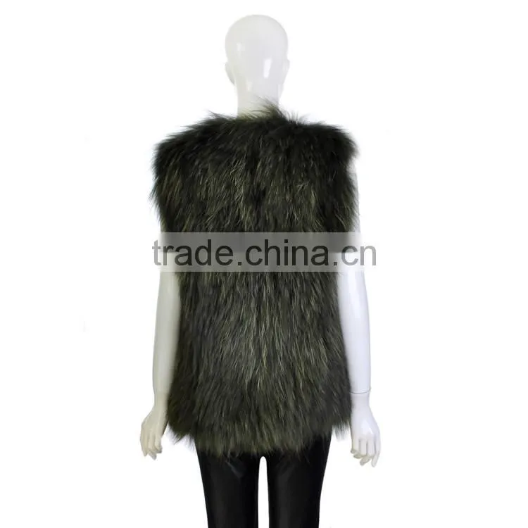 YR726 Chongfu China New Arrival Geuine Raccoon Knit Fur Vest/Women Fur Vest OME