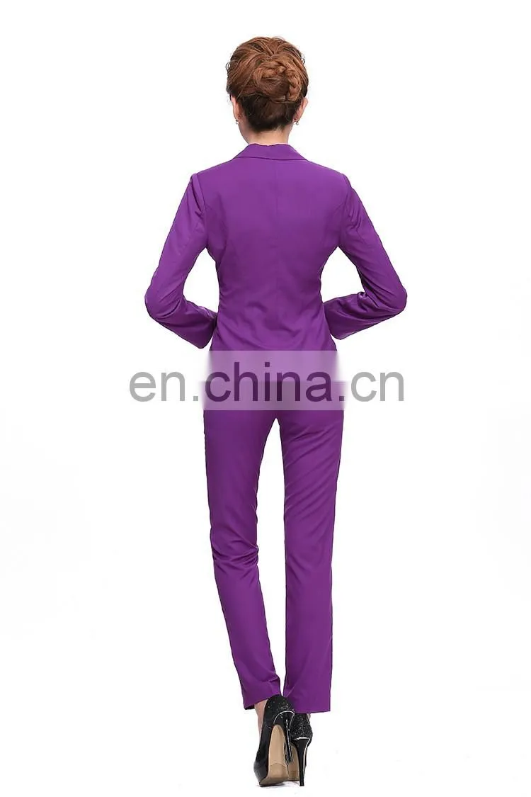 Kangyi Lapel Collar Purple Pant Suit Workwear Long Sleeve Business Office Lady Coat Pant Suit