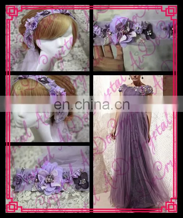 Aidocrystal lilac lace flower headband,rhinestone headpiece bridal hair piece fascinators