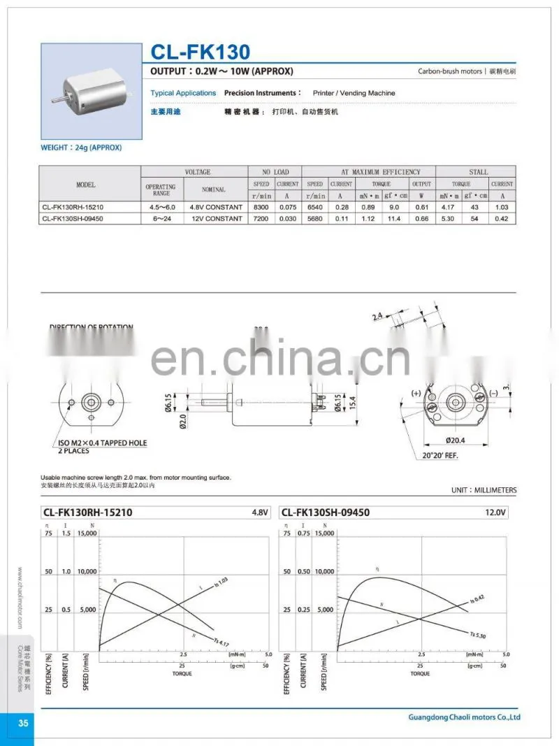 20mm FK130 carbon brushed DC motors for vending machine,printer and intelligent hobby-chaoli