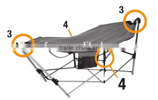 Folding portable hammock with steel tube frame stand with utility pocket