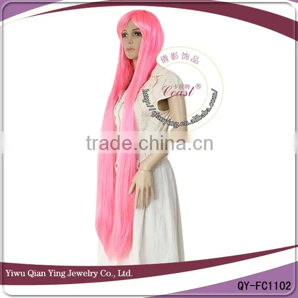 Crazy long straight cosplay pink wig