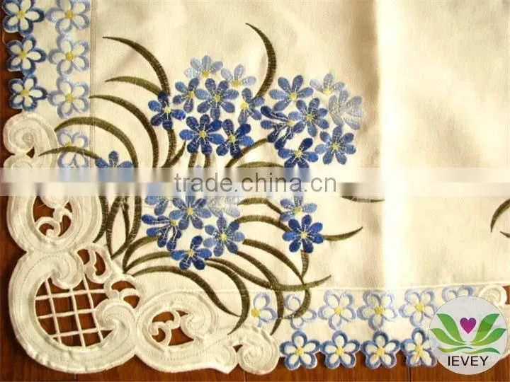 blue and beige luxurious handmade printed fiber optic table cloth wholesale tablecloth lmzc1007(8)K