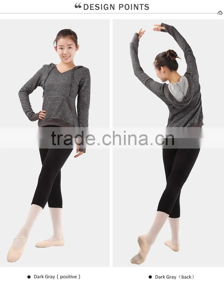 Women Dance Wear, Dance V Neck Thumb Hole Hoodie Top, Ballet Dance Warmer