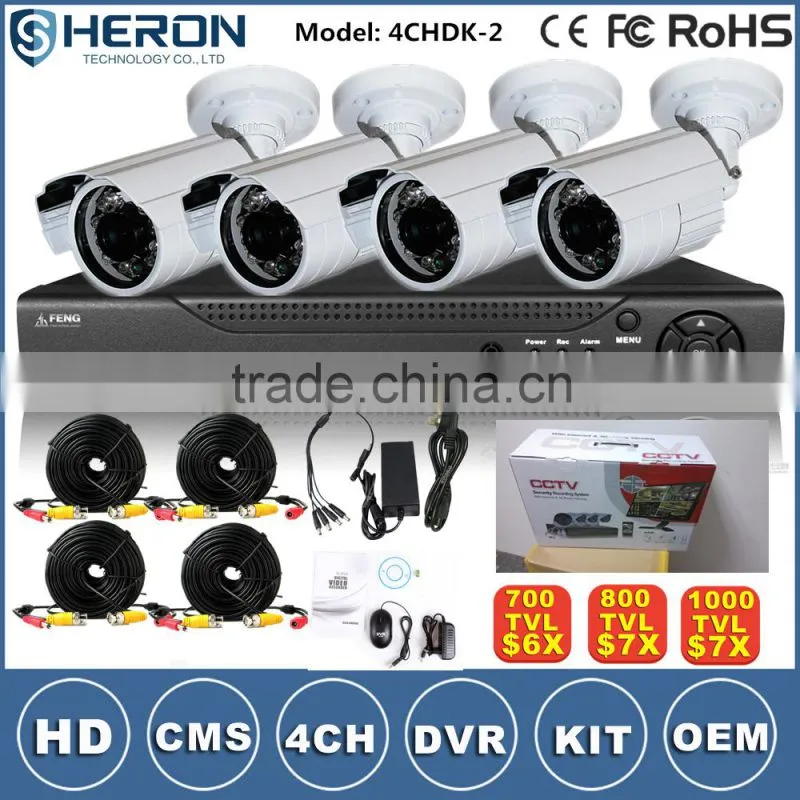 4/8/16ch HD 1000TVL H.264 P2P A key Internet DVR KITs security cctv camera system