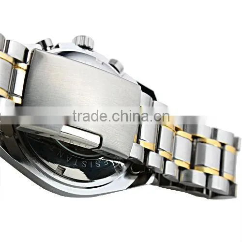 New Men Silver Dial Gold Case Stainless Steel Mechanical Watch WM199