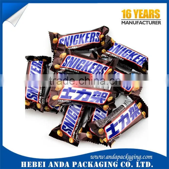 Chocolate candy roll packing film / plastic printed bags for chocolate bar packaging