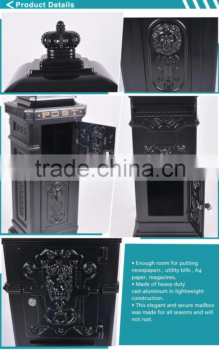 The Most Popular Style In Europe High Hardness Black Free Standing Residential Decorative Mail Boxes From China