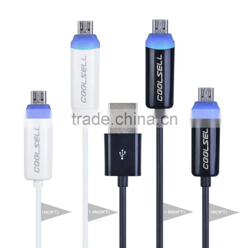 colored micro usb serial cable with led light