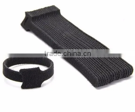Black reusable back to back hook and loop wire cable tie