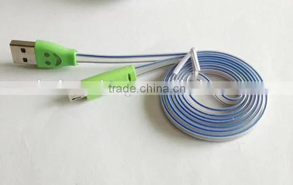 Noodle Flat Smile Face Micro USB Charger Cable with LED Light for Smartphone