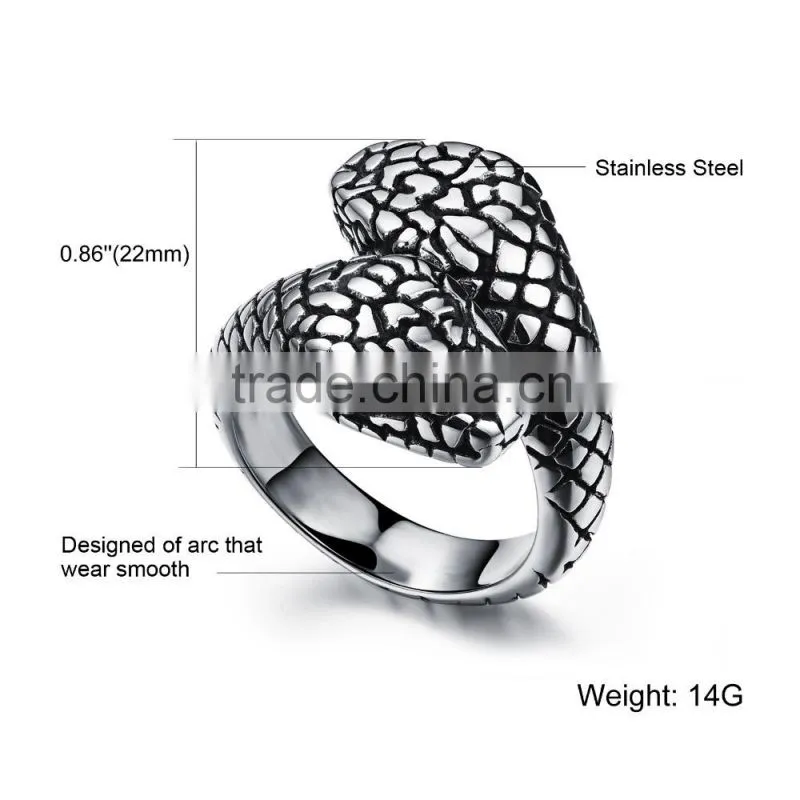Christmas men gift stainless steel jewelry antique silver python fake 18k snake ring