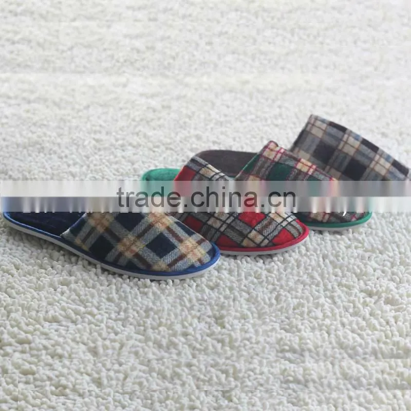 Mens classic grid nap fabric closed toe hotel SPA indoor Slippers