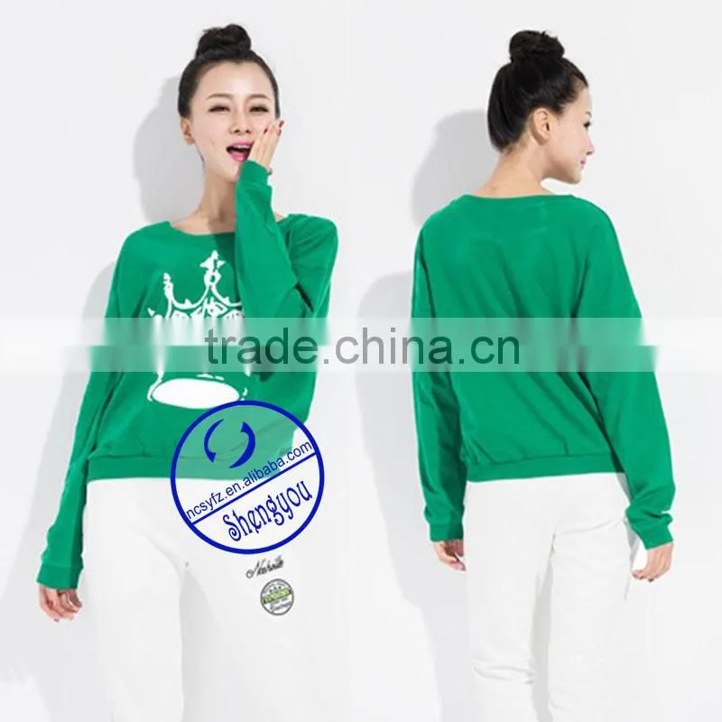 Wholesale high quality womens pullover sweatshirt without hood