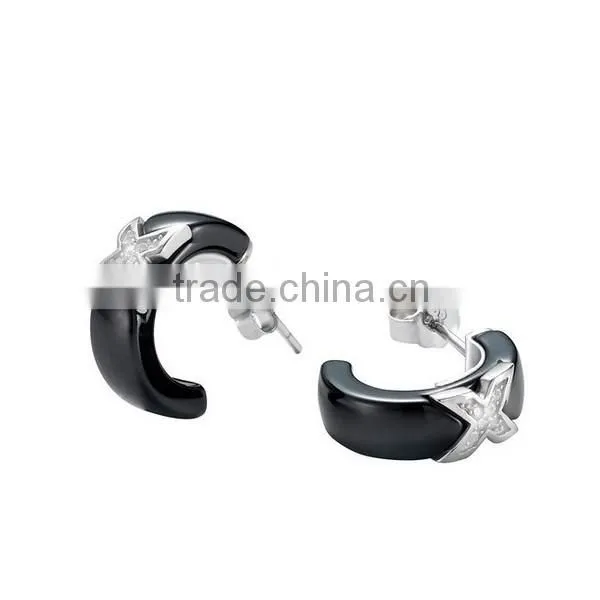 Personalized OEM Cubic Zirconia Black Ceramic Earring