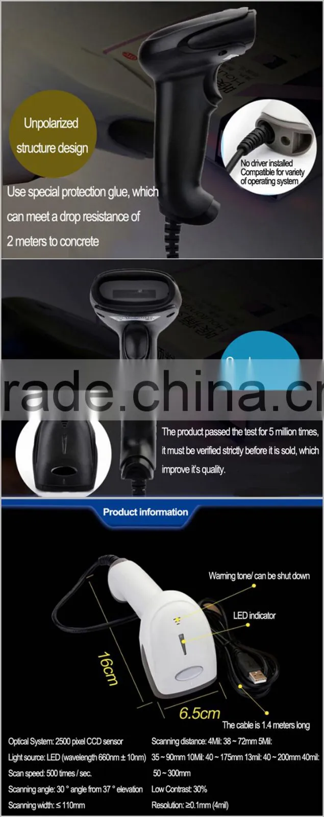 Handheld bi-directional Laser Barcode Scanner Verifier With Hold Scanner USB Cable IPBS028