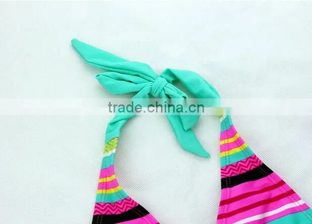 Slim Colorful Strings Print infants kids girls bikini swimsuit Bathing swimwear
