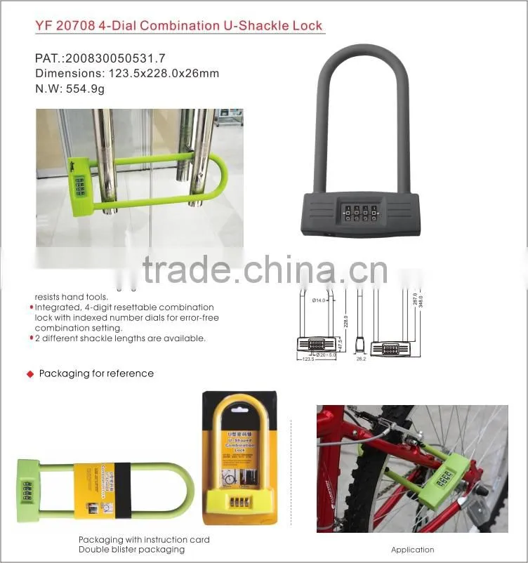 YiFeng 4 dials Bicycle U Shape Combination Lock YF20708