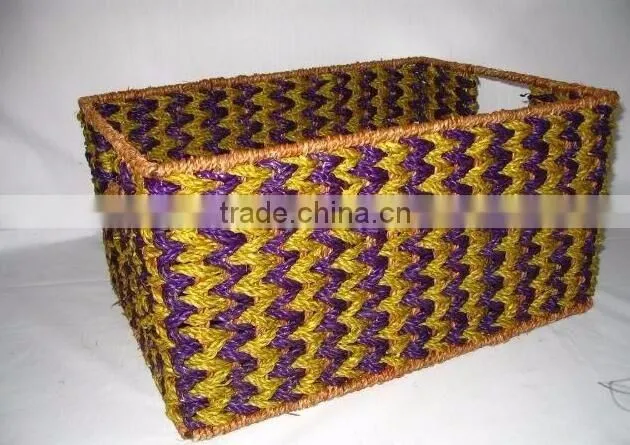 Handwoven natural plant fiber basket
