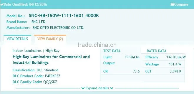 Cool White Color Temperature and ip65 rating dlc led high bay light 150w