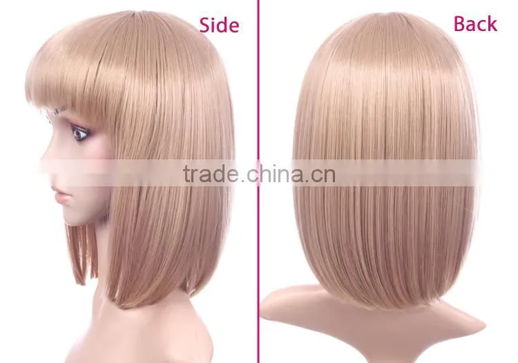 European style new design lolita short wig cheap synthetic blonde bangs wig
