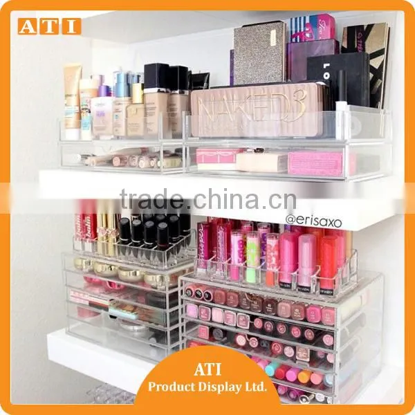 Custom made Drawer type Clear acrylic makeup mac cosmetic display stand