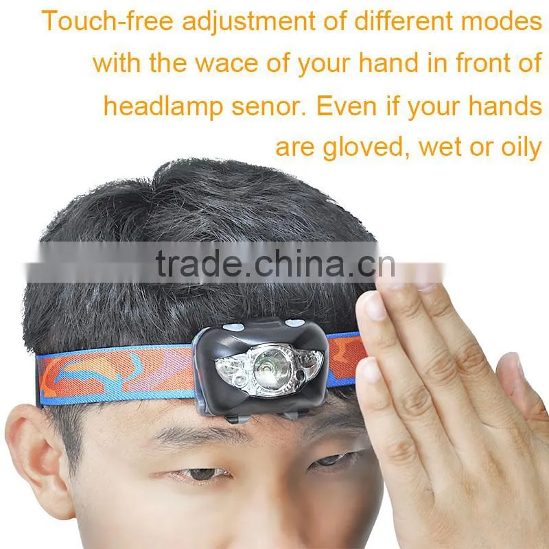 Customized color 3 led motion activated led waterproof headlamp
