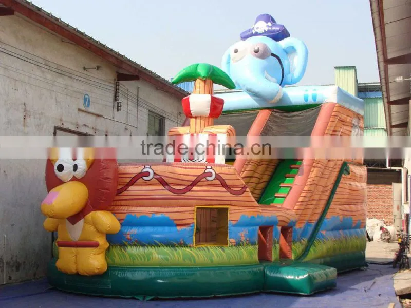 small indoor inflatable Jungle animal jumping dry slide, Air bounce inflatable slide