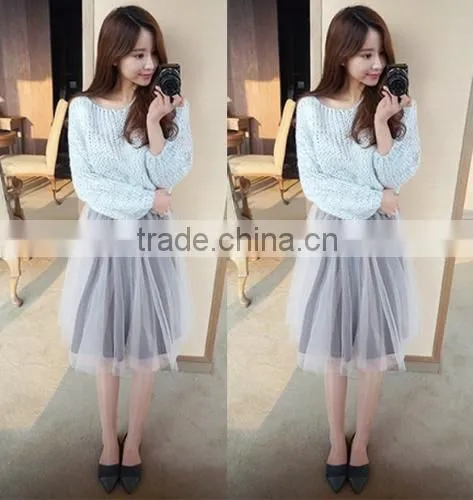 New Fashion Women Girls Mesh Knee Length Multilayer Pleated Casual Solid Sweet Skirt