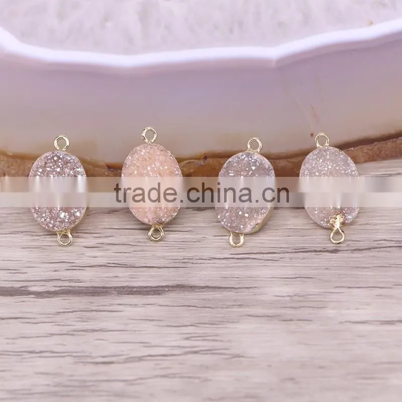 Gold Plated Oval Natural Agate Titanium Druzy Connectors Beads Jewelry Craft