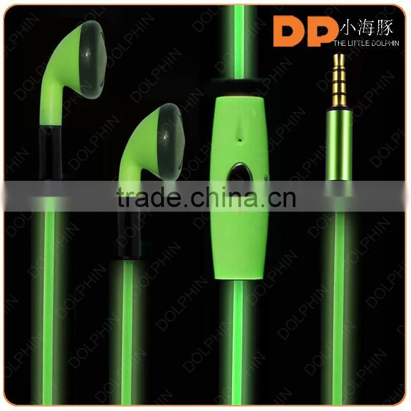 2016 cheap stylish headphones luminous earbuds free sample glowing zipper earphone