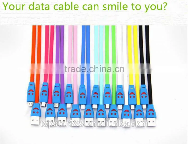 2015 new products smile face usb rope data charging cable used for Samaung and other Android smartphones