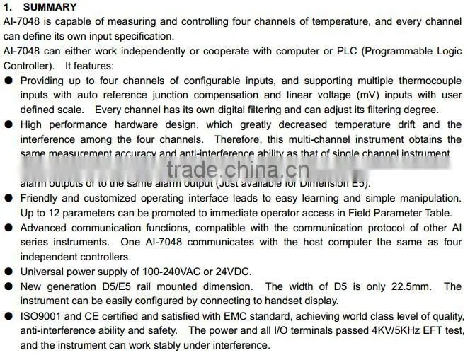 YUDIAN AI-7048 Four -Channel PID Temperature instruments
