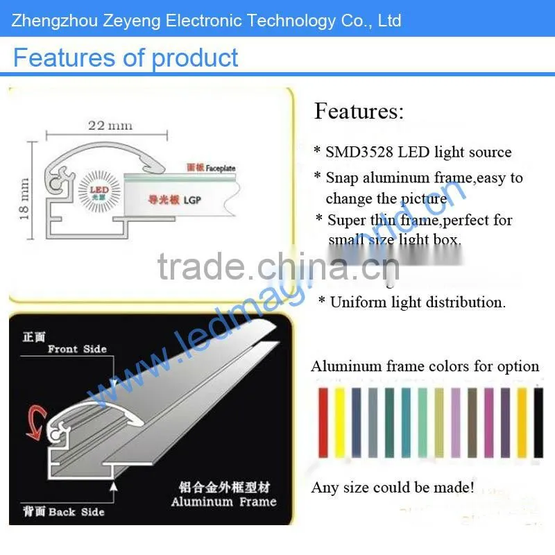 New magnetic advertising aluminum snap led acrylic magnetic sandwich frame,alibaba frame