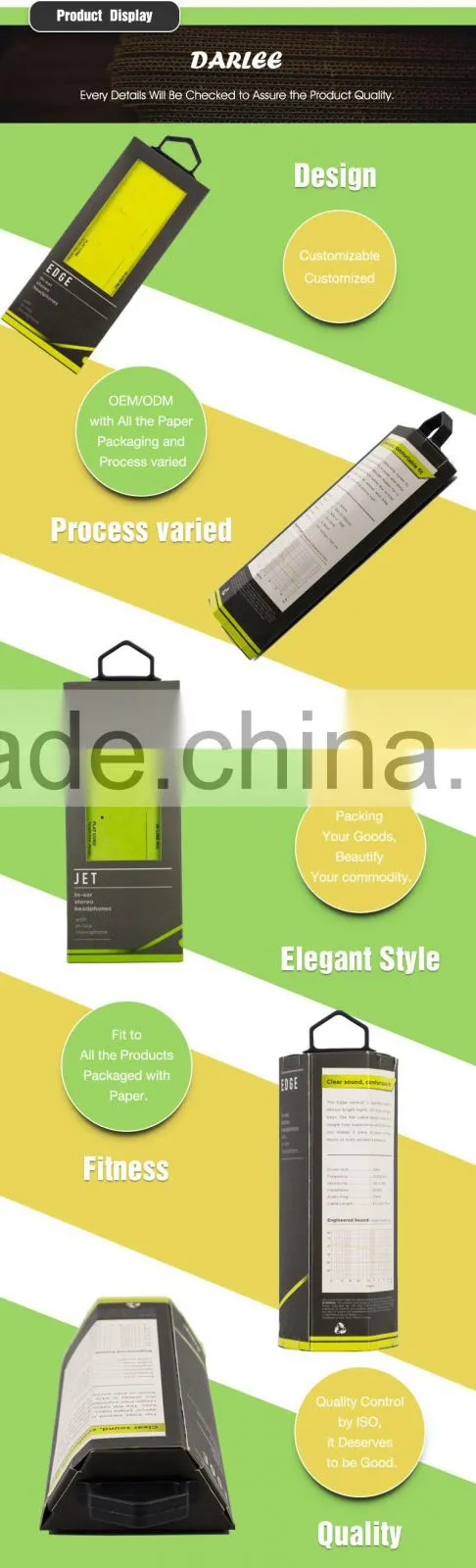 China custom embossing folding recyclable art paper headphone box packaging with logo