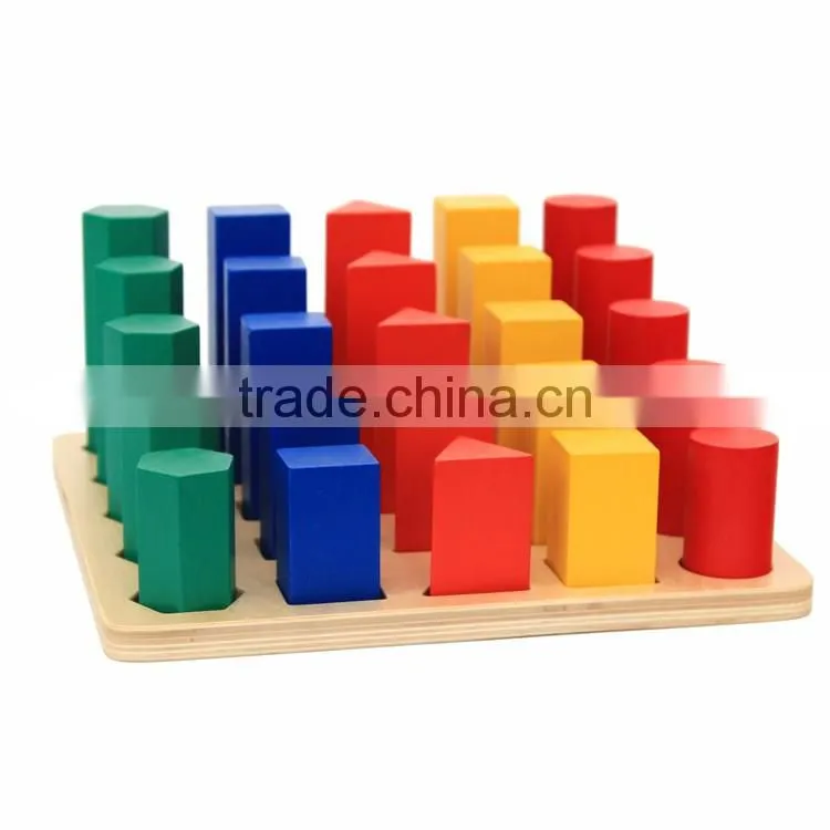 Ealy education Montessori Wood baby Toy Geometry Cylinder Ladder block puzzle