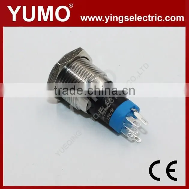 Hot sale LA16JSF ROHS 16mm flat round with dot LED IP65 momentary alternate pin terminal 3A/250VAC metal push button switch