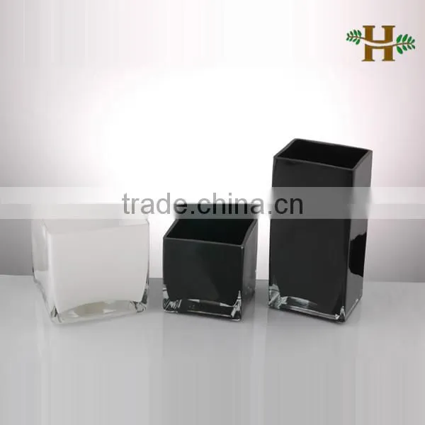 Handmade square spiral shaped glass vase, wholesale colored unique design glassware