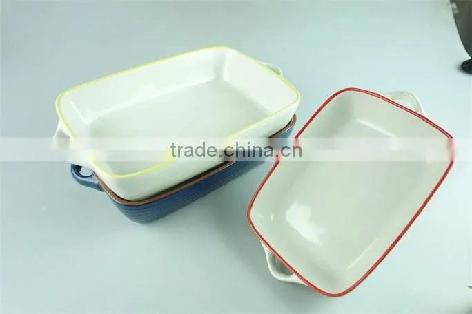 Colorful cute ceramic bakingdish rectangular baking dishes stoneware bakeware with handles