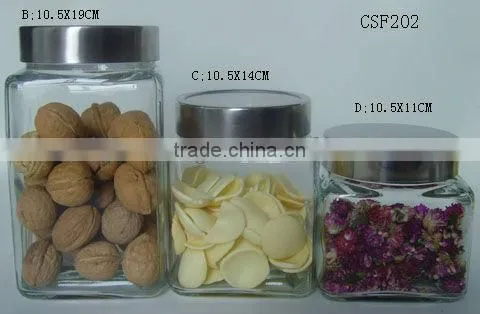 square shape clear glass food french frie packaging jar with lid
