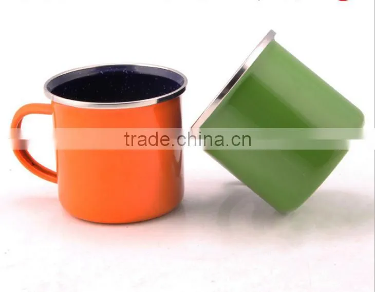 New Product Fair Sublimation Enamel Camping Mug With Stainless Steel Rim/rolled Rim