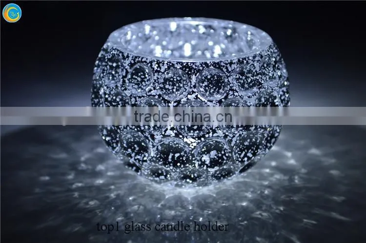 Elliptical votive Broken silver plating glass candle holder