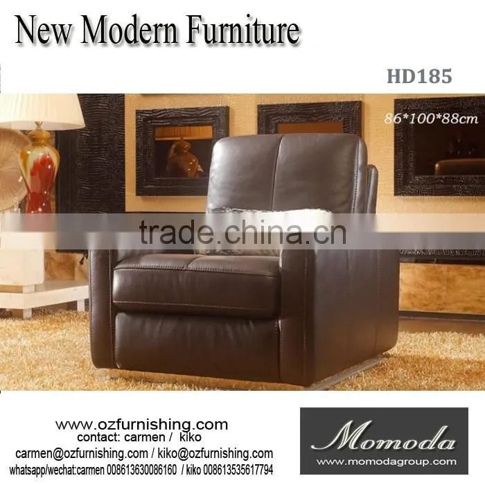 HD154 full cow leather solid wood frame high seat leisure single arm chair sofa