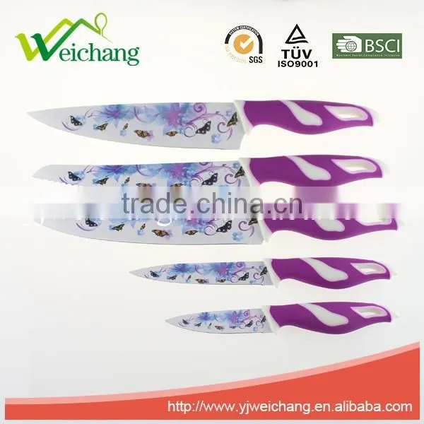 WCE568 5 pcs set Kitchen Knives artwork painting blade PP+TPR handle , hot sale, Wholesale