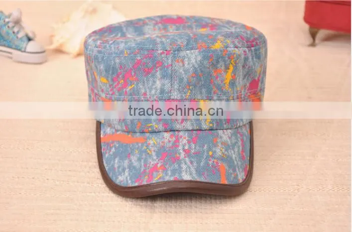 colorful maple leaf printed denim military caps and hats