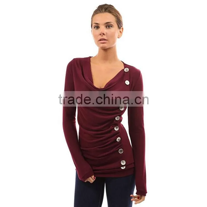 Fashion Womens Casual Ruffle Button Cotton Long Sleeve Fitness Blouse