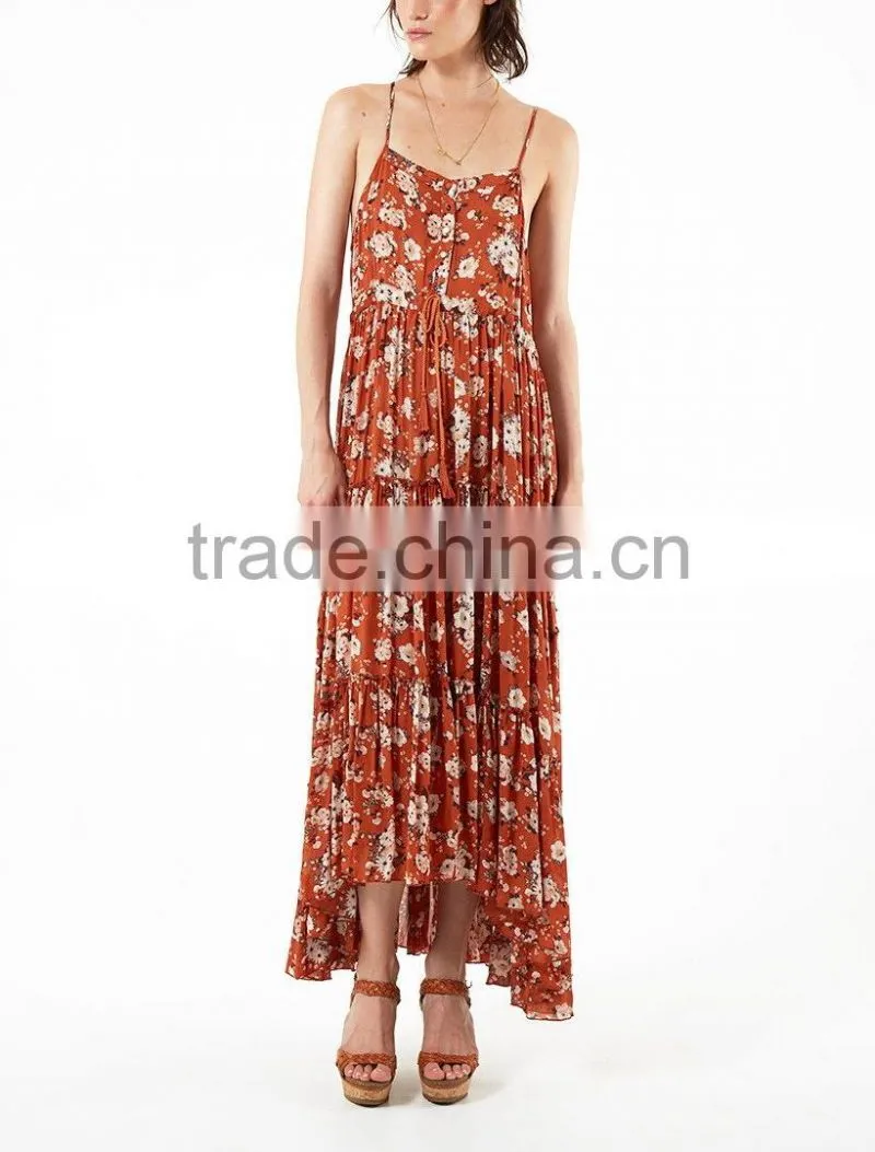 Gypsy Long Dress Chiffon New Style Women Maxi Dress With Full Tiered Skirt HSd5174