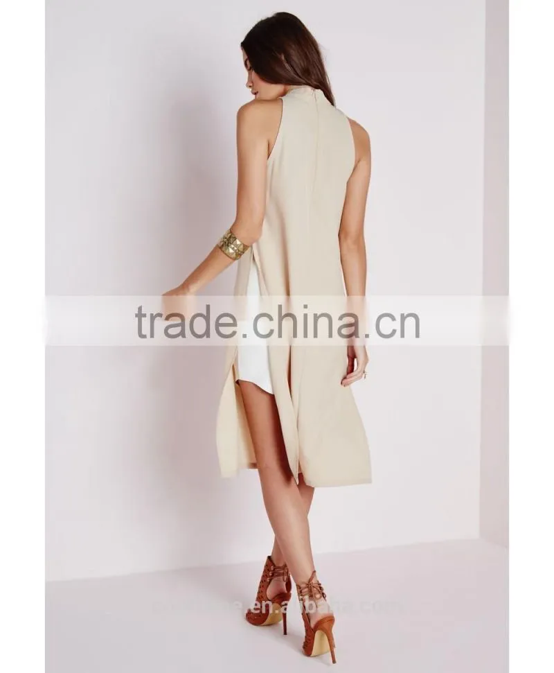 2015 fashion elegant design sleeveless high neck side split chiffon blouse
