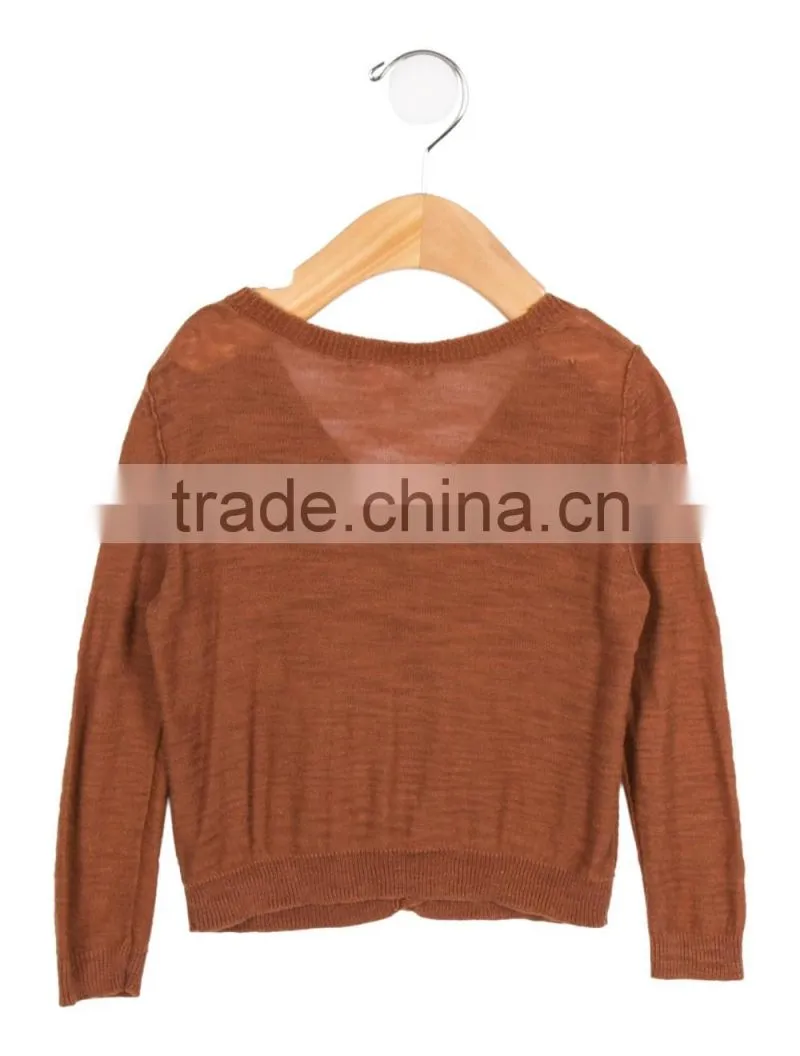 High Quality Brown Color Button Closured Baby Girl Wool Cardigan