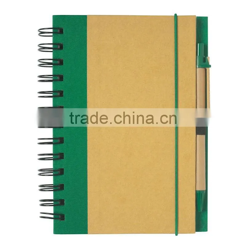 Spiral winding elastic meeting journal notebook with line 70grams 70sheets 30*21cm with kraft paper pen